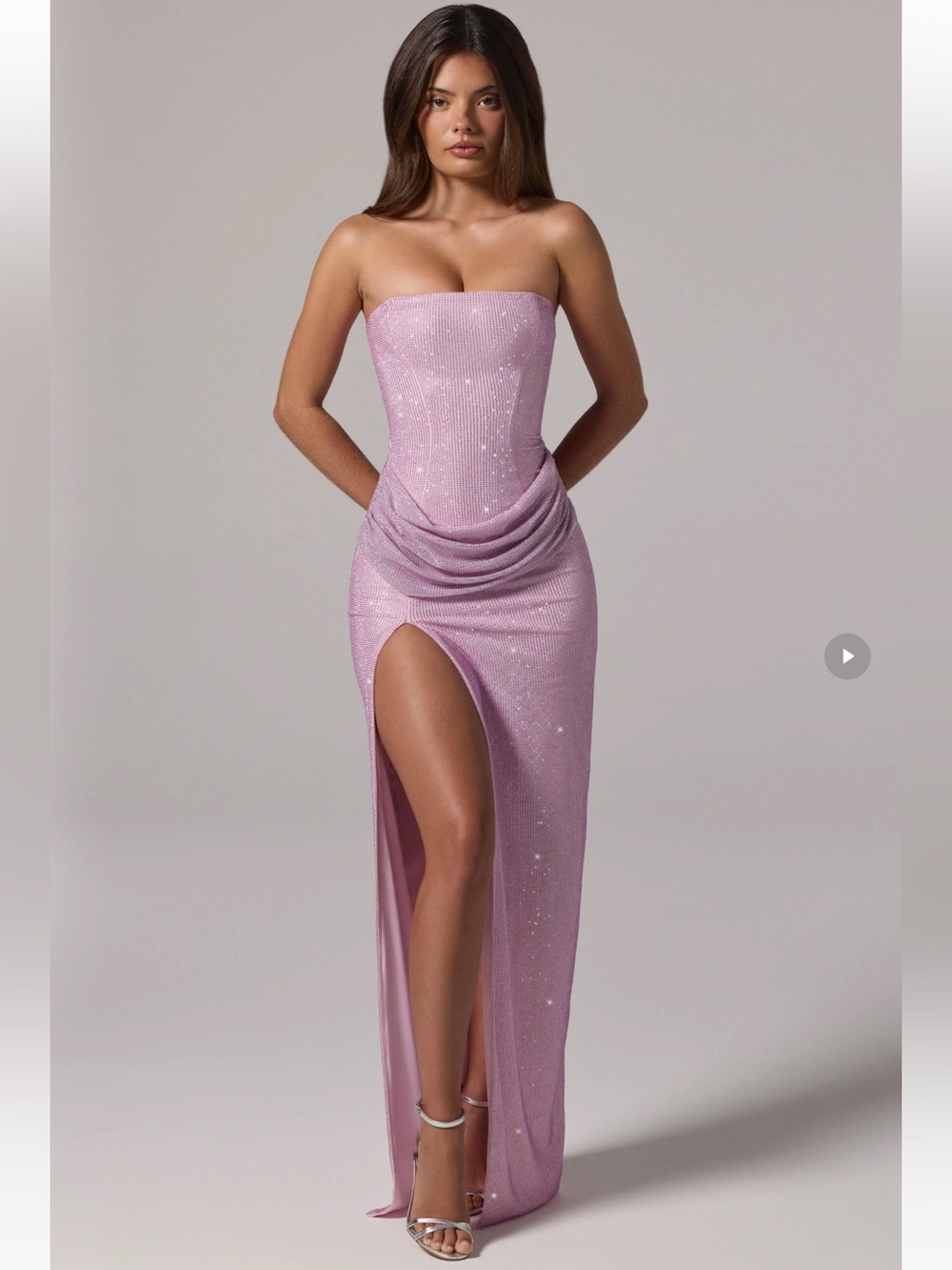 Oh Polly Strapless rhinestones Lavender Gown with High Slit